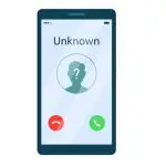 Vector illustration in flat cartoon style of incoming call from unknown caller on mobile phone screen