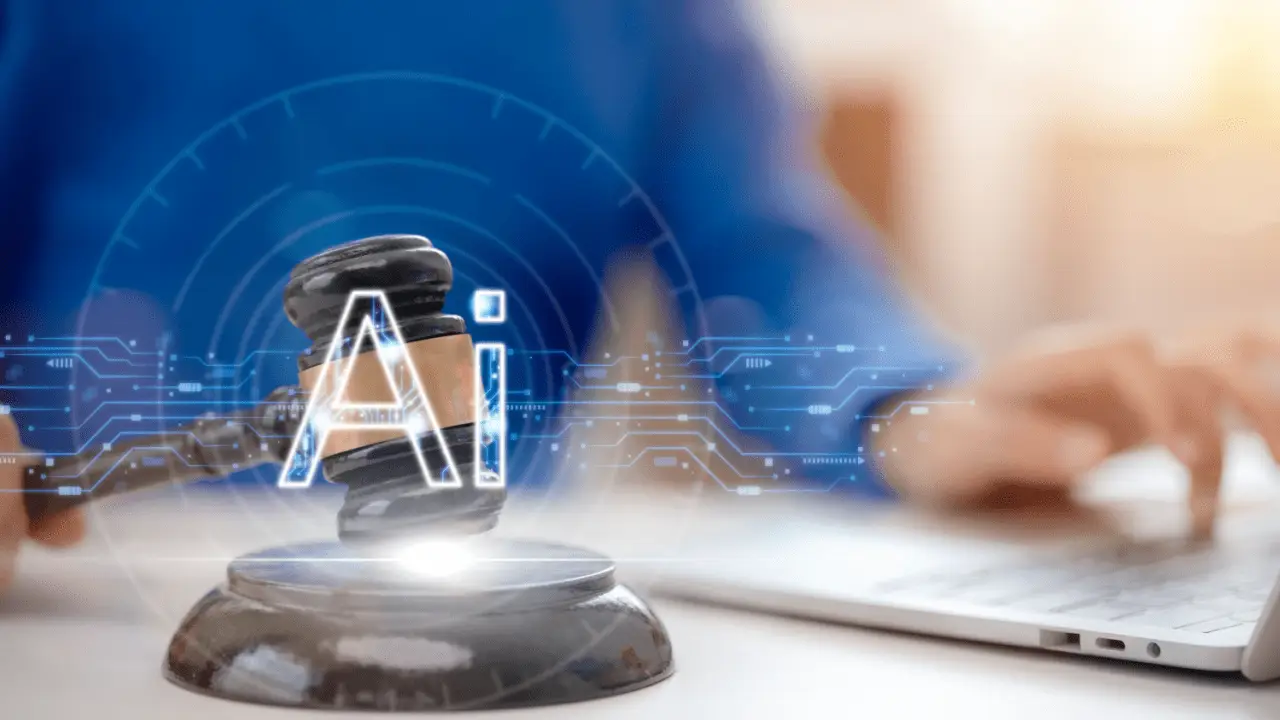 AI Tools and Use Cases Does It Actually Work - Judge's gavel with artificial intelligence hologram and digital circuit technology overlay
