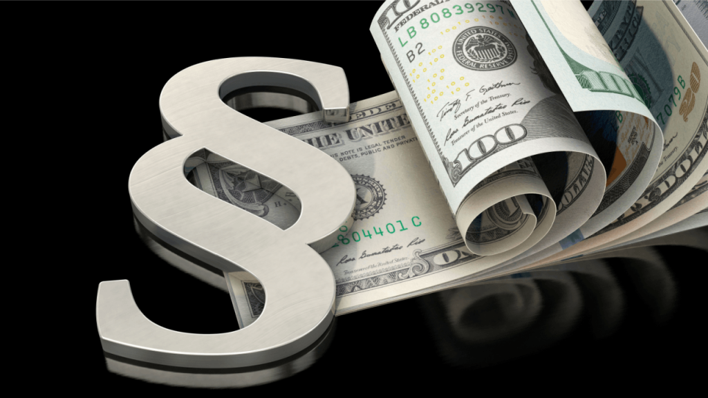 Law firm advertising cost represented by legal paragraph symbol and US currency